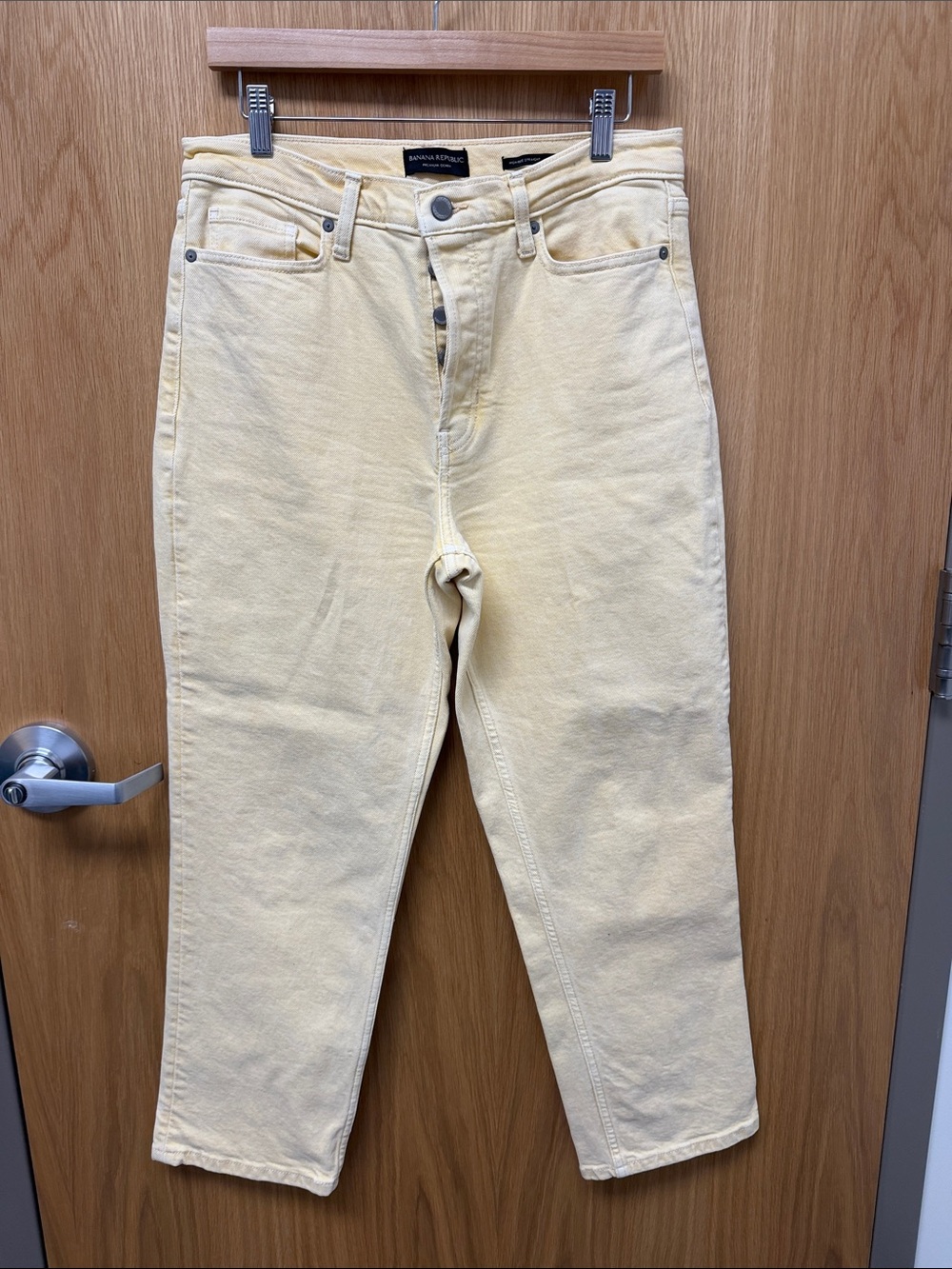 Banana Republic Pale Butter Yellow High-Rise Straight-Leg Jeans Cotton Blend